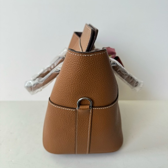 LEATHER INSIDE & OUT | Gold Brown Toolbox Bag Convertible Top Handle Satchel - Picture 6 of 13
